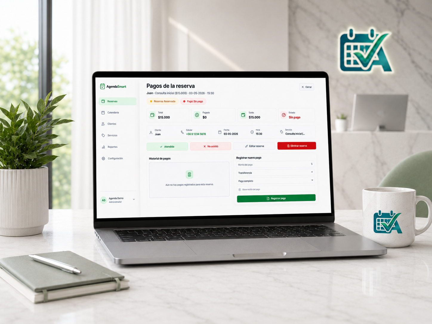Vista del panel de pagos de AgendaSmart